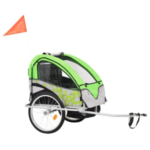 Remorcă de bicicletă &amp; Cărucior copii 2-in-1, verde și gri - Img 3