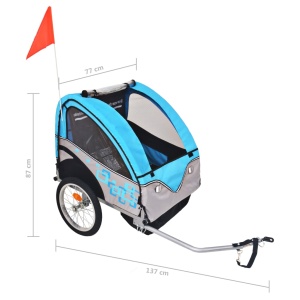 Remorcă de bicicletă pentru copii, gri și albastru, 30 kg - Img 5