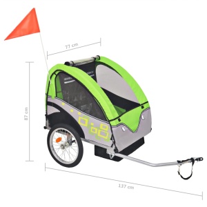 Remorcă de bicicletă pentru copii, gri și verde, 30 kg - Img 5