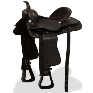 Șa Western, căpăstru &amp; pieptar, piele naturală, 15", negru - Img 4