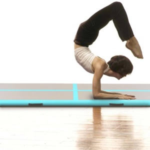 Saltea gimnastică gonflabilă cu pompă verde 300x100x10cm PVC - Img 2