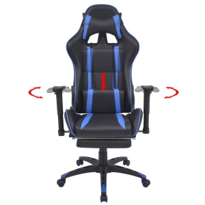 Scaun birou rabatabil, design racing, suport picioare, albastru - Img 2