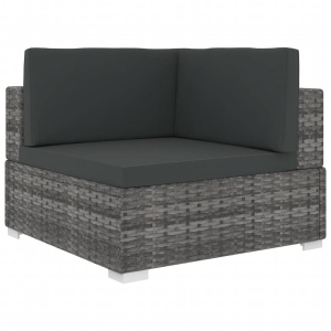 Scaun modular de colț, 1 buc., gri, poliratan, cu perne