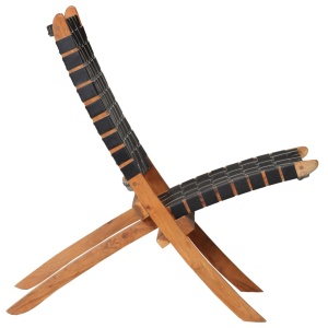 Scaun pliant impletit, negru, piele naturală - Img 3