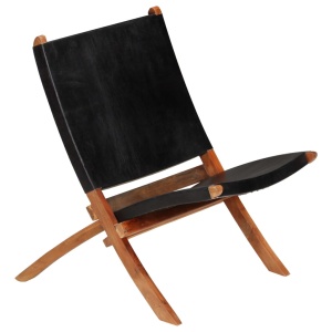 Scaun relaxant pliant, negru, piele naturală - Img 10
