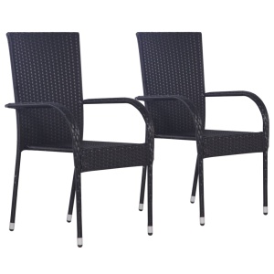 Scaune de exterior, stivuibile, 2 buc., poliratan, negru