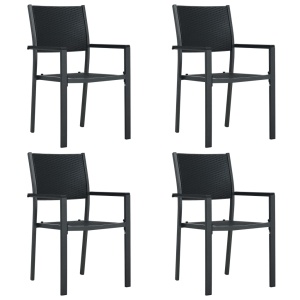 Scaune de grădină, 4 buc., negru, plastic, aspect ratan