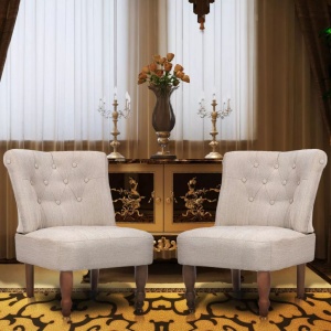 Scaune in stil franțuzesc, 2 buc., crem, material textil