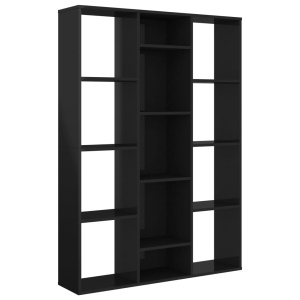 Separator cameră/Bibliotecă, negru lucios, 100x24x140 cm, PAL - Img 2