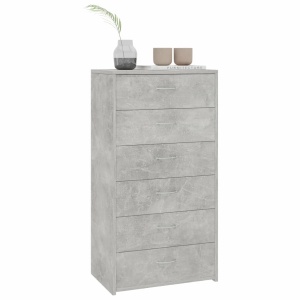 Servantă cu 6 sertare, gri beton, 50 x 34 x 96 cm, PAL - Img 3
