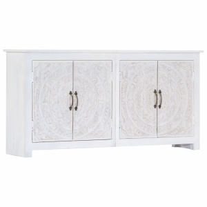 Servantă realizată manual, alb, 140x30x70 cm, lemn masiv acacia - Img 9