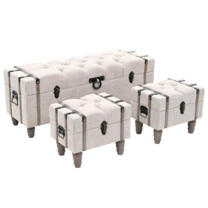 Set bancă depozitare 3 buc, lemn masiv și oțel, 112x37x45 cm