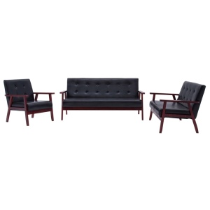 Set canapea, 3 piese., negru, piele artificială - Img 2