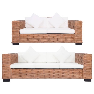 Set canapea cu perne, 2 piese, ratan natural