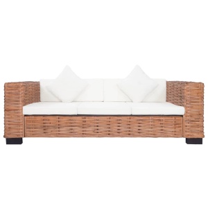 Set canapea cu perne, 3 piese, ratan natural - Img 10