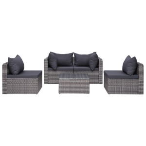 Set canapea de grădină cu perne, 5 piese, gri, poliratan - Img 4