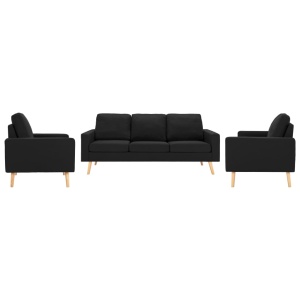 Set de canapele, 3 piese, negru, material textil