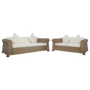 Set de canapele cu perne, 2 piese, natural, ratan - Img 2