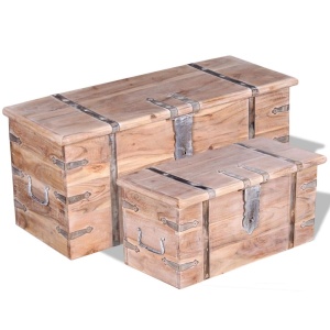 Set de două cufere de depozitare din lemn de acacia