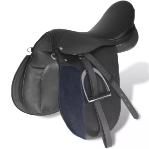 Set echitație 5-in-1 cu șa 40,5 cm din piele naturală, Negru - Img 4