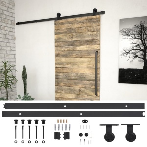 Set feronerie pentru uși glisante, negru, 200 cm, oțel
