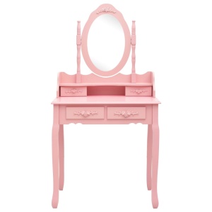 Set masă de toaletă cu taburet roz 75x69x140 cm lemn paulownia - Img 4