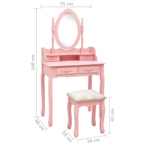 Set masă de toaletă cu taburet roz 75x69x140 cm lemn paulownia - Img 10