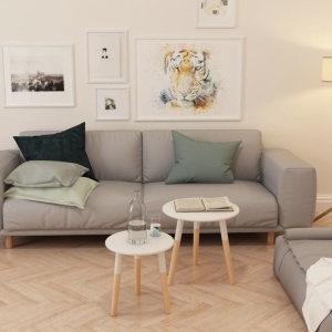 Set masă laterală 2 piese, lemn masiv de pin, alb - Img 3