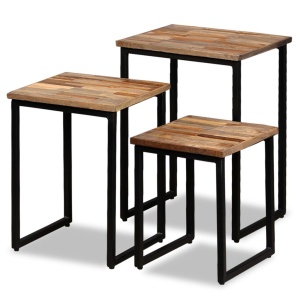 Set măsuțe cafea suprapuse 3 piese, lemn masiv de tec reciclat