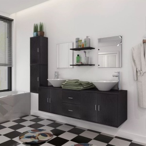 Set mobilier baie 11 piese cu chiuvete și robinete incluse, Negru