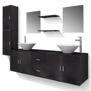Set mobilier baie 11 piese cu chiuvete și robinete incluse, Negru - Img 2