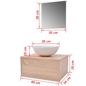 Set mobilier baie format din 3 piese cu chiuvetă inclusă, Bej - Img 7