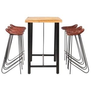 Set mobilier bar 7 piese lemn masiv sheesham &amp; piele naturală - Img 3