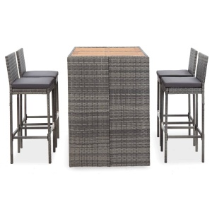 Set mobilier bar exterior, 5 piese, gri, poliratan, lemn acacia - Img 2
