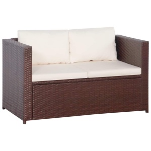 Set mobilier bistro cu perne, 3 piese, maro, poliratan - Img 4