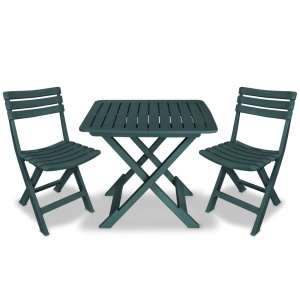 Set mobilier bistro pliabil, 3 piese, verde, plastic