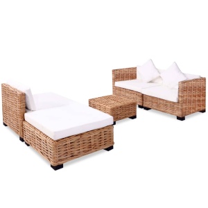 Set mobilier cu canapea 14 piese, culoare naturală, ratan - Img 3
