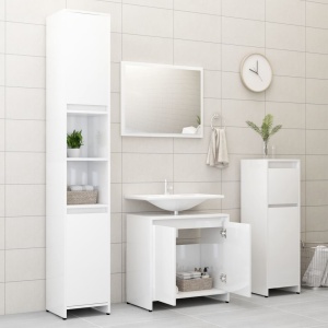 Set mobilier de baie, 3 piese, alb extralucios, PAL - Img 3