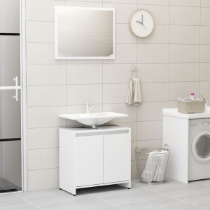Set mobilier de baie, 3 piese, alb, PAL - Img 8
