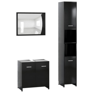 Set mobilier de baie, 3 piese, negru, PAL - Img 2