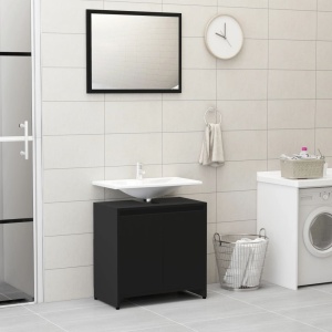 Set mobilier de baie, 3 piese, negru, PAL - Img 8