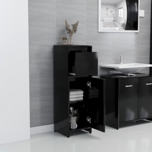 Set mobilier de baie, 4 piese, negru, PAL - Img 6