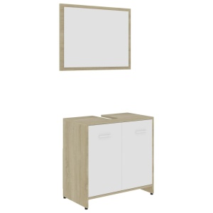 Set mobilier de baie, alb și stejar Sonoma, PAL - Img 2