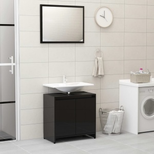 Set mobilier de baie, negru extralucios, PAL