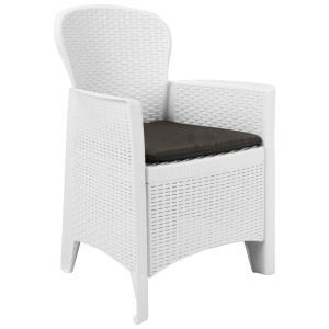 Set mobilier de exterior, 7 piese, alb, plastic, aspect ratan - Img 3