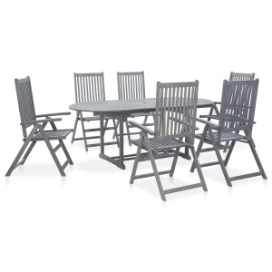 Set mobilier de exterior, 7 piese, gri, lemn masiv de acacia