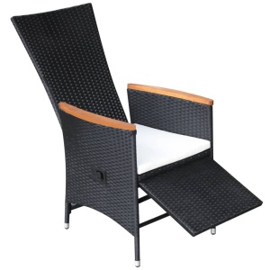 Set mobilier de exterior 7 piese negru poliratan lemn acacia - Img 7