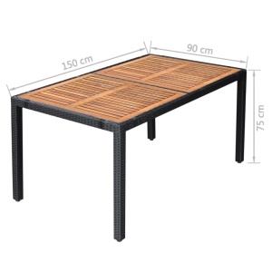 Set mobilier de exterior 7 piese negru poliratan lemn acacia - Img 11