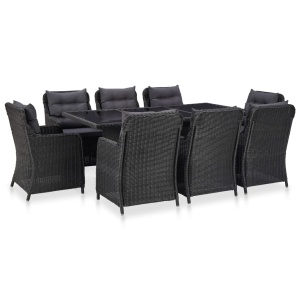 Set mobilier de exterior, 9 piese, negru, poliratan