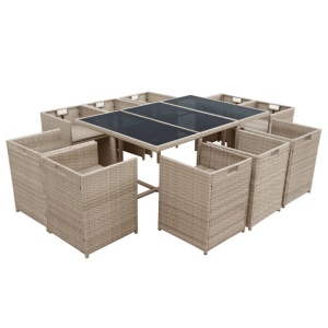 Set mobilier de exterior cu perne, 11 piese, bej, poliratan - Img 4